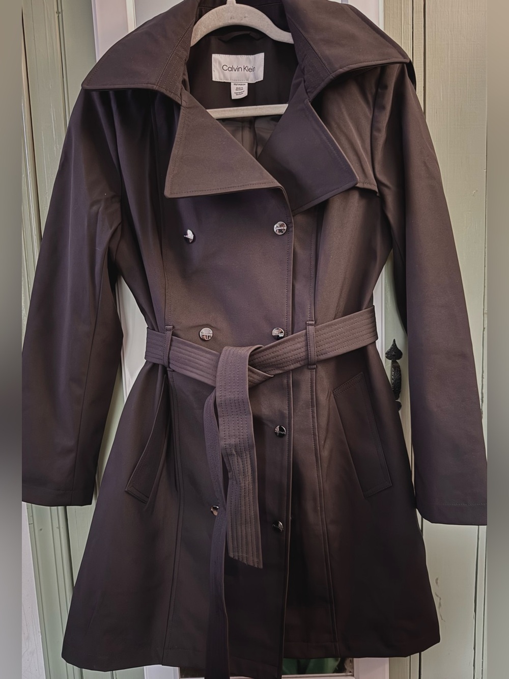 BNWOT! Calvin Klein Belted Trench Rain Coat w/ Detachable Hood - Size XS